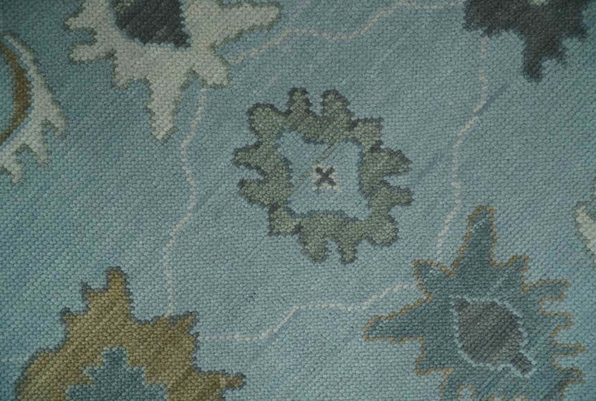 Bluish Gray and Aqua Hand knotted Oriental Oushak Custom Made wool Area Rug
