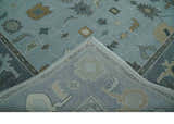 Bluish Gray and Aqua Hand knotted Oriental Oushak Custom Made wool Area Rug