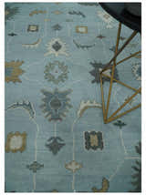 Bluish Gray and Aqua Hand knotted Oriental Oushak Custom Made wool Area Rug