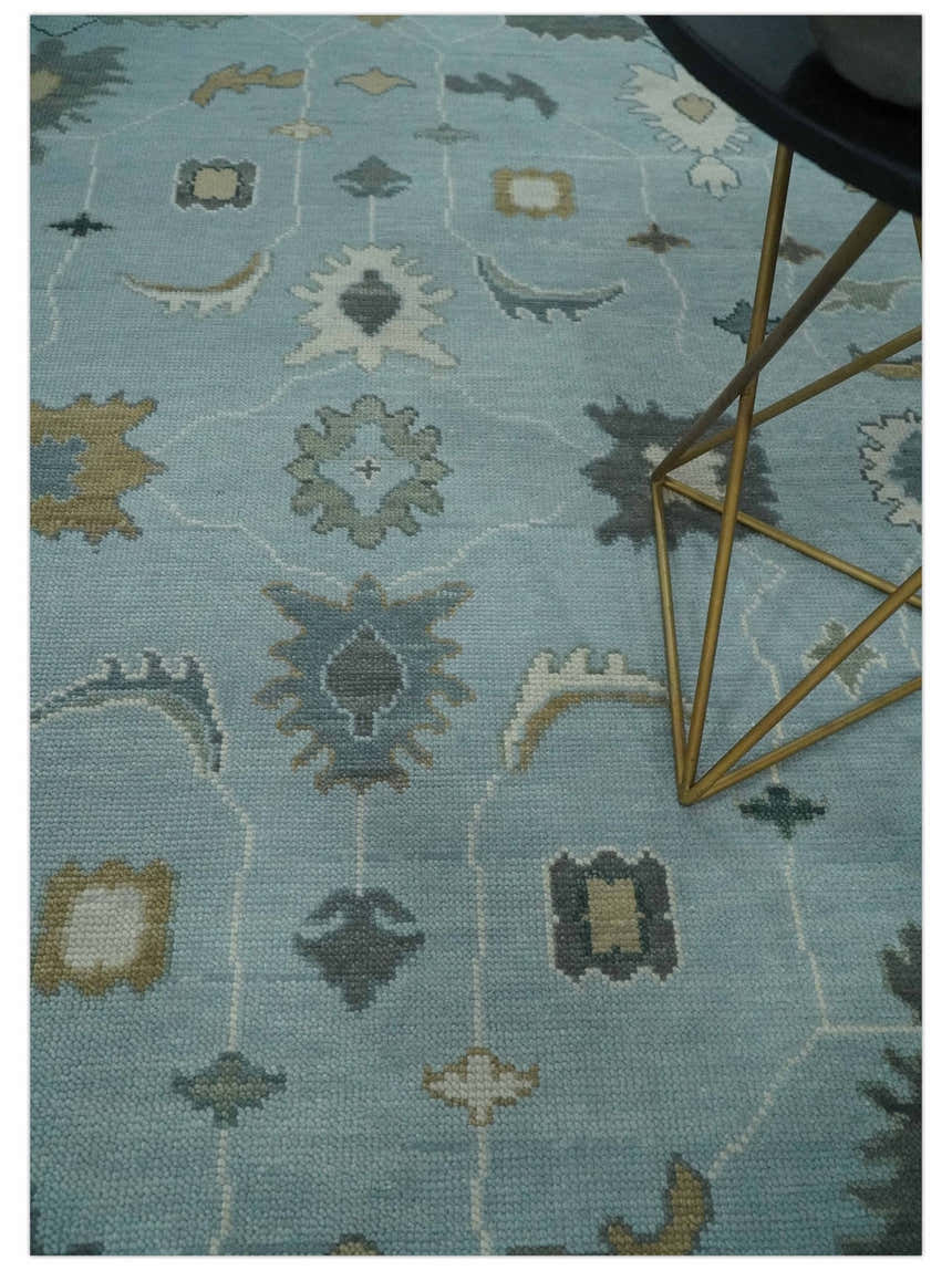 Bluish Gray and Aqua Hand knotted Oriental Oushak Custom Made wool Area Rug