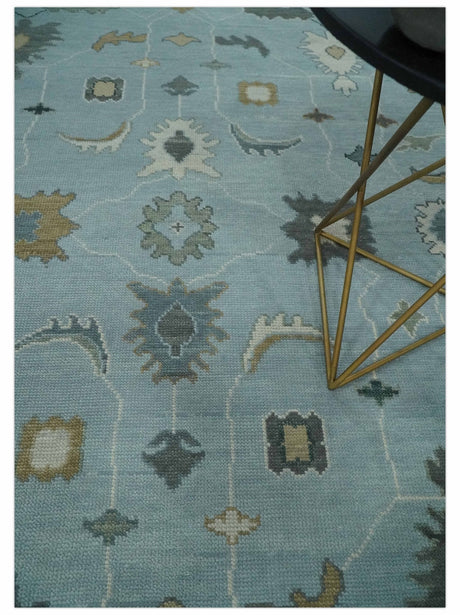 Bluish Gray and Aqua Hand knotted Oriental Oushak Custom Made wool Area Rug