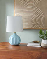 Aqua Modern Table Lamp with global details for bedside or console tables