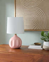 Metallic Rose Gold Modern Table Lamp with global details for bedside or console tables