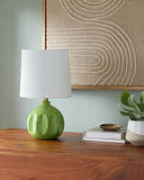 Light Moss Modern Table Lamp with global details for bedside or console tables