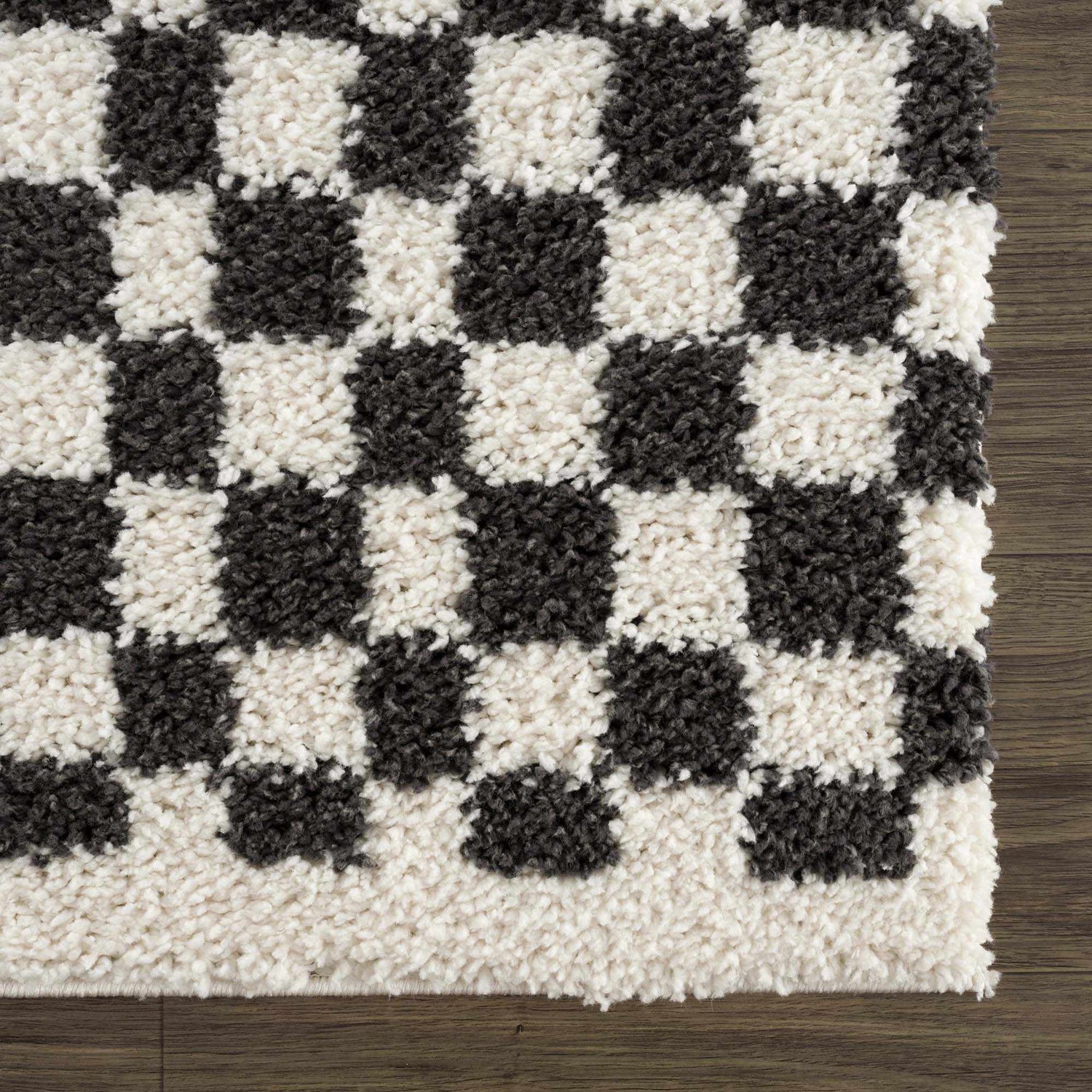 Sample Kieu Black & White Checkered Shag Rug