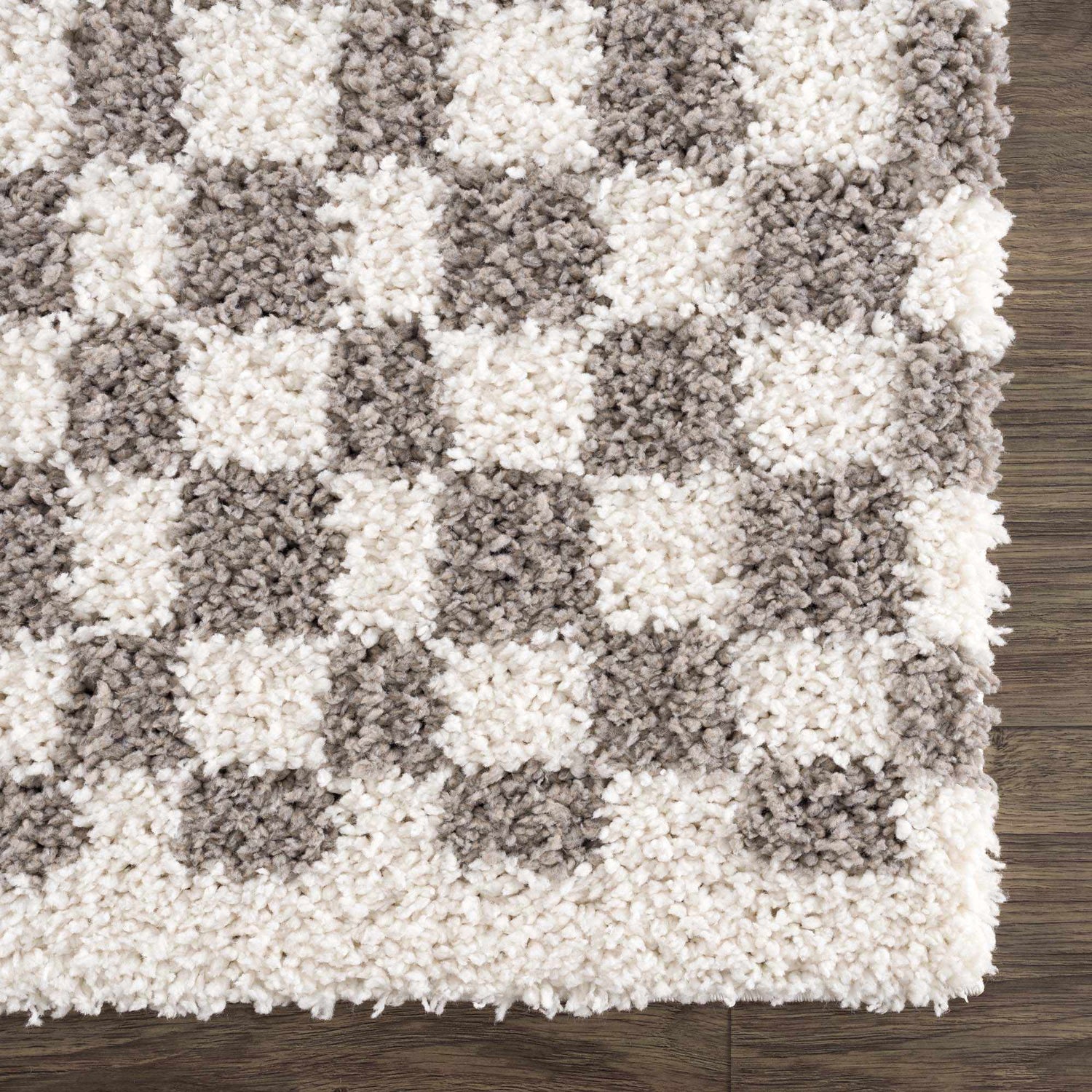 Sample Kieu Taupe Checkered Plush Rug
