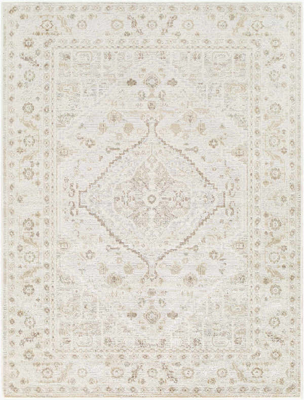 Close-up of the Carmela Becki Owens x LIVABLISS BOCM-2300 Area Rug. Beige, ivory, and brown traditional floral pattern. Design-Rectangle-537