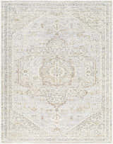 Close-up of the Carmela Becki Owens x LIVABLISS BOCM-2303 Area Rug. Beige, ivory, gray and tan traditional pattern. Design-Rectangle-537