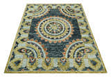 Hand Tufted Blue, Rust and Moss Gold Colorful Wool Area Rug