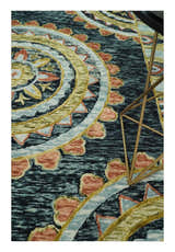 Hand Tufted Blue, Rust and Moss Gold Colorful Wool Area Rug