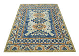 Ready To Ship Bohemian Southwestern Hand Tufted Blue, Gold and Beige Wool Rug