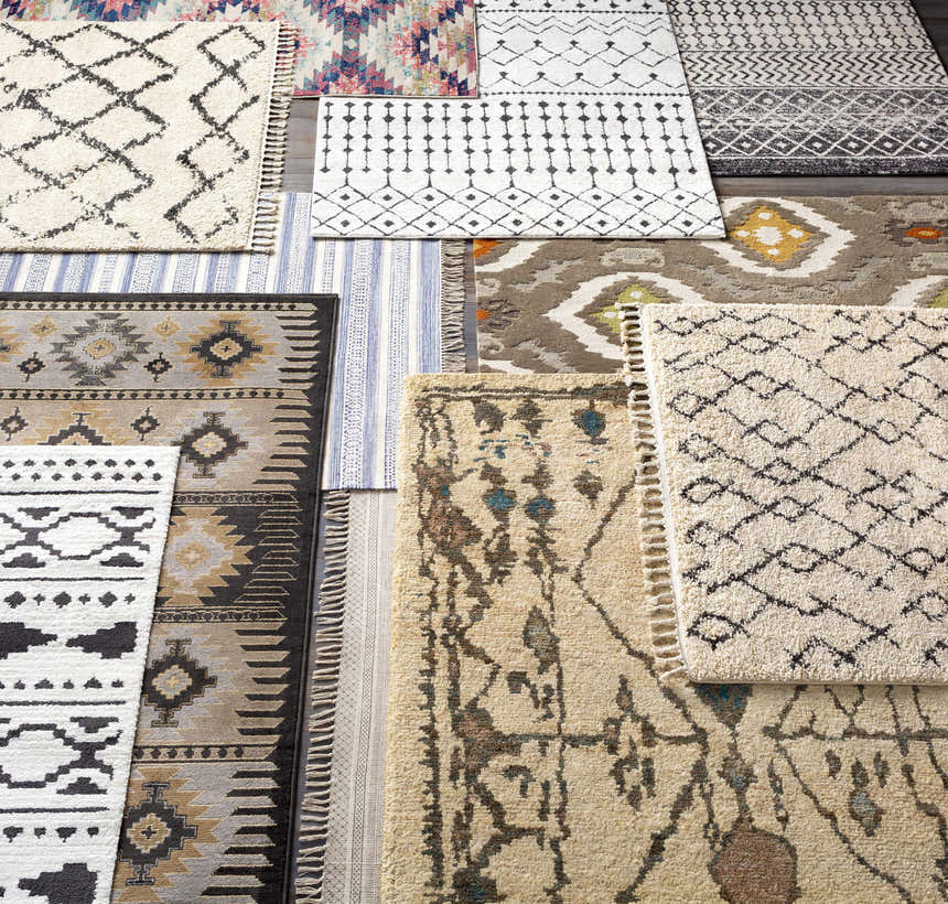 Amoret Area Rugs in various bohemian, farmhouse, and southwestern styles, colors, and patterns. Styleshot