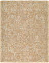 Close-up of Penny Machine Woven Becki Owens x LIVABLISS BOPE-2309 Area Rug. Tan rug with ivory traditional pattern. Design-Rectangle-679