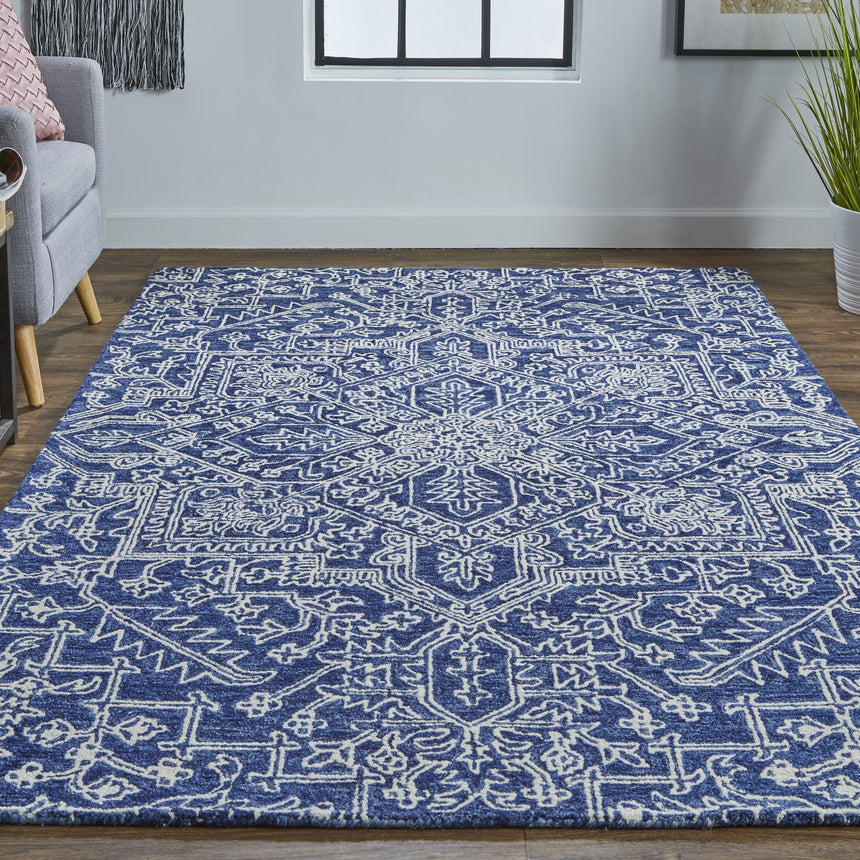 Feizy Belfort Transitional Medallion - Blue/Ivory Area Rug - Clearance