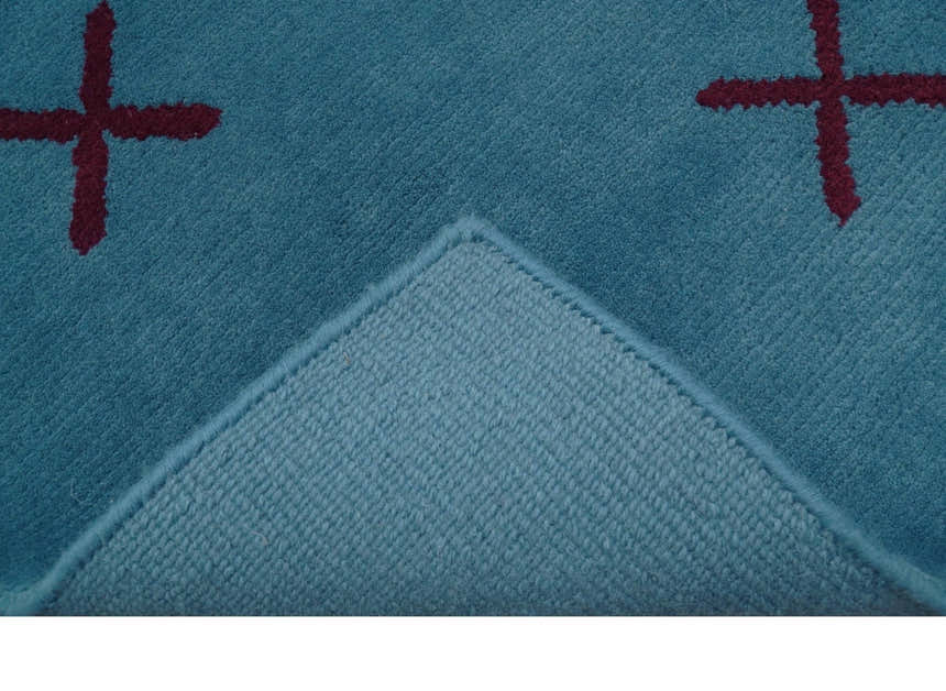 Brisk Custom Made Contemporary Design Blue Hand Knotted Wool Rug