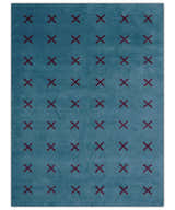 Brisk Custom Made Contemporary Design Blue Hand Knotted Wool Rug