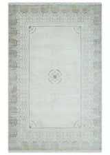 Traditional Brown and Ivory Antique Finish Art Silk Area Rug
