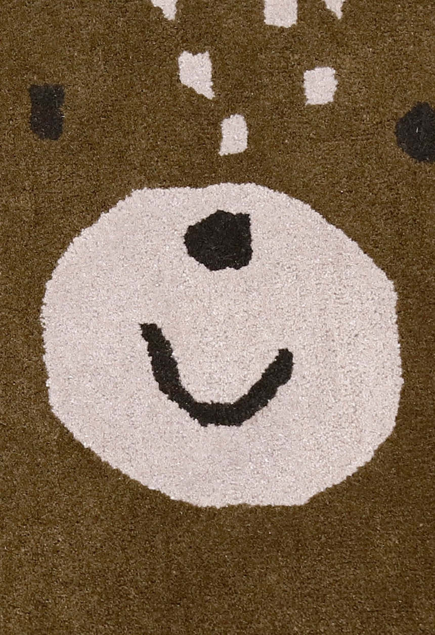 Brown Bubble Bear Face Pattern Hand Tufted 3x3 Wool Rug