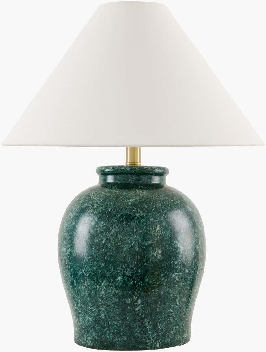 Green Ceramic Table Lamp with Cone Shade