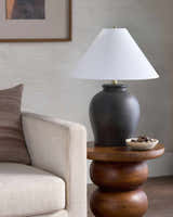 Soft Charcoal Traditional Table Lamp with linen details for bedside or console tables