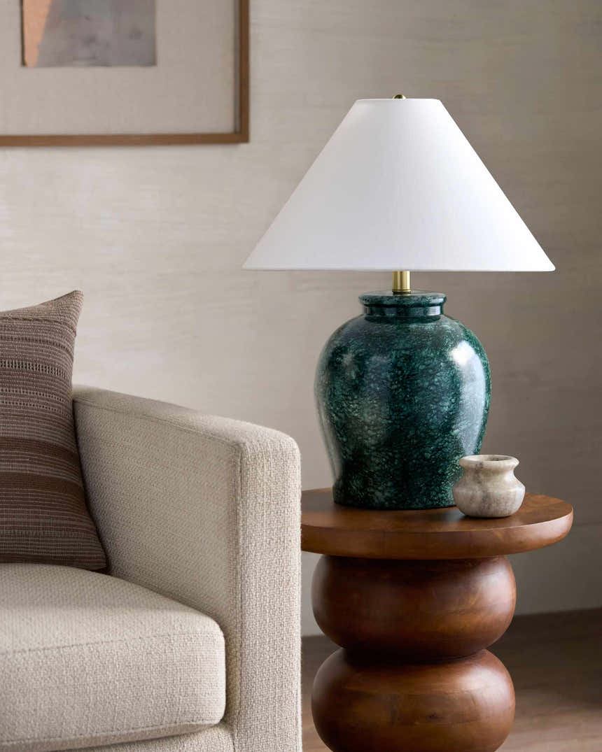Green Ceramic Table Lamp with Cone Shade