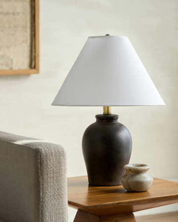 Charcoal Traditional Table Lamp with global details for bedside or console tables