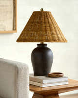 Rich Orange Traditional Table Lamp with rattan details for bedside or console tables
