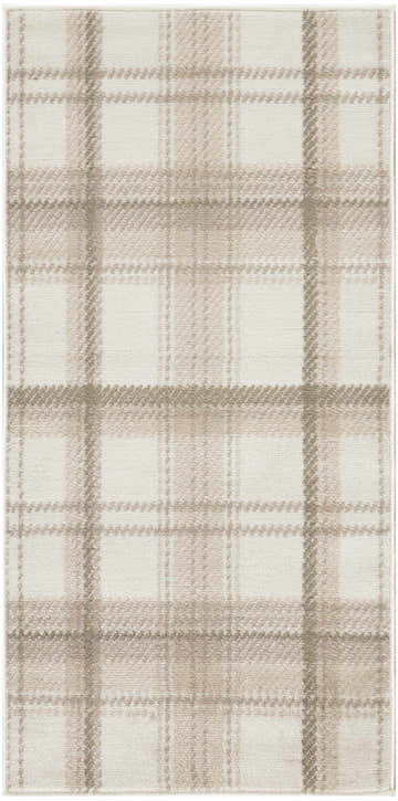 Close-up of the Nourison Grafix Ivory Beige rug, featuring a classic, textured chestnut plaid pattern.