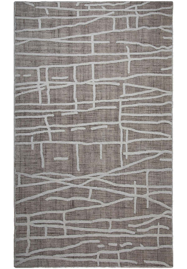 Close-up of Rizzy BX01TN area rug. Hand-tufted 100% wool rug in dark red and ivory with a contemporary geometric pattern. Design-Rectangle