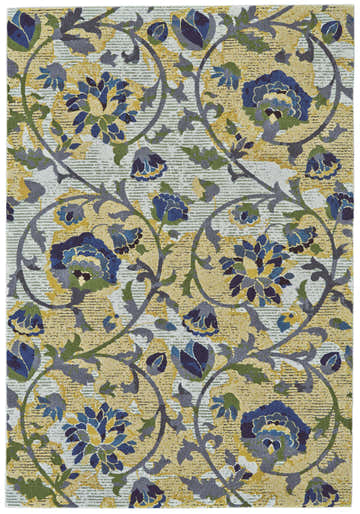 Close-up of Feizy Brixton Modern Scroll Area Rug in Ivory, Gold, and Green. Floral pattern with scroll design. Design-Rectangle