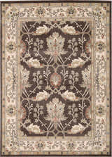 Close-up of the Nourison Walden Bistre Vintage Area Rug, featuring a floral pattern and bistre, beige, and brown tones.