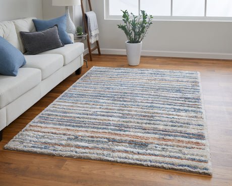 Feizy Mynka Transitional Stripes - Ivory/Blue/Orange Area Rug