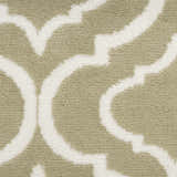 Close-up of the Nourison Jubilant Olive rug showing its contemporary white geometric pattern against an olive background.
