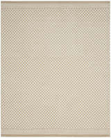 Close-up of the Nourison Care Free Beige rug, featuring a small-scale checkerboard pattern and striped borders.