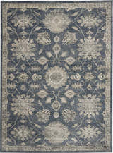 Close-up of the Nourison Quarry Blue Beige Vintage Area Rug, featuring a floral pattern and vintage style.