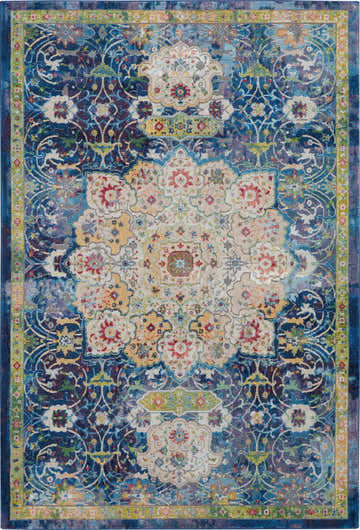Detailed Nourison Ankara Global Blue Vintage Area Rug with floral medallion pattern.