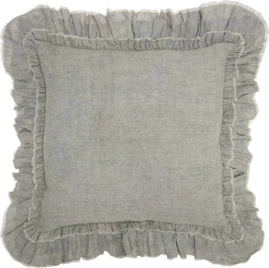 Mina Victory Sofia Linen Frilled Border Grey Indoor Throw Pillow - Clearance