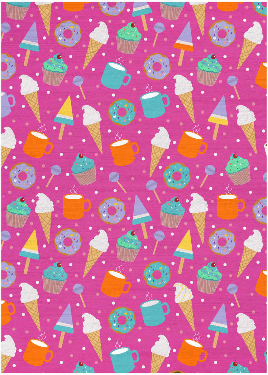 Nourison Imagination Kids Rug with a pink background and a pattern of sweets like ice cream and donuts.