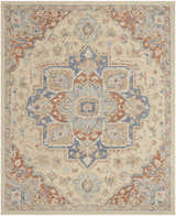 Close-up of the Nourison Maison Ivory Rust Vintage Indoor Area Rug, featuring a chestnut, blue, and ivory floral medallion pattern.