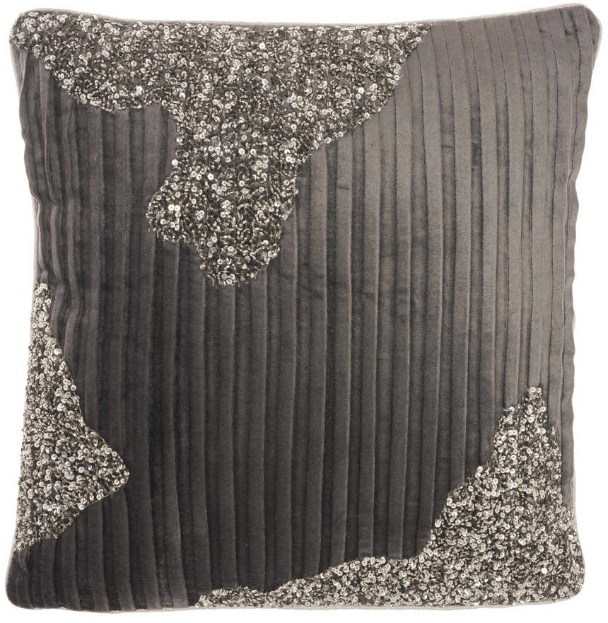 Mina Victory Sofia Beaded Pleated Velve Charcoal Pewter Indoor Throw Pillow - Clearance