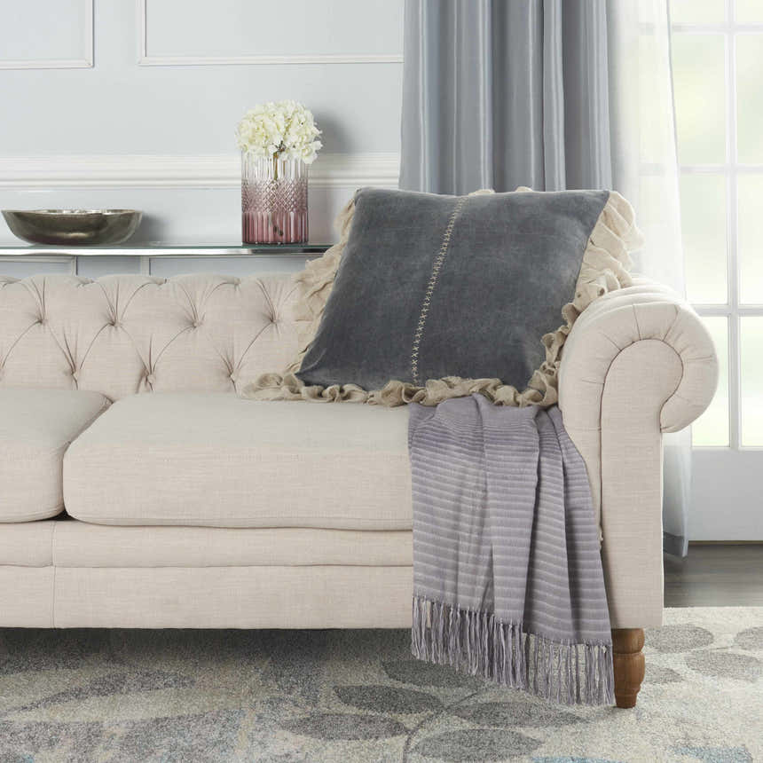Mina Victory Sofia Stitch Velvet Frills Dark Grey Indoor Throw Pillow - Clearance