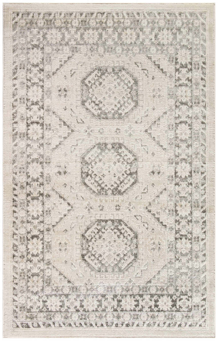 Close-up of Nourison Serenity Home Ivory Grey Vintage Area Rug with chestnut accents and a high pile texture.