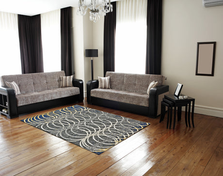 Feizy Brixton Modern Geometric - Gray/Ivory/Blue Area Rug - Clearance