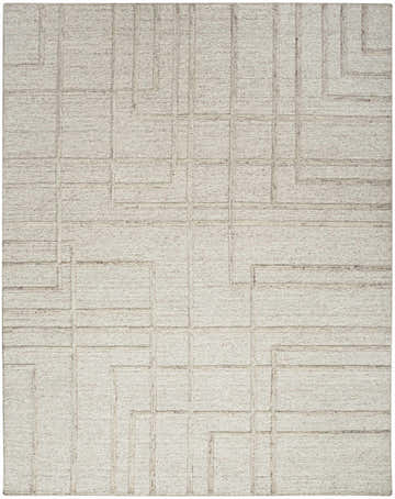 Close-up of the Calvin Klein CK045 Impressions Silver rug. Handmade wool rug with a geometric pattern in silver gray.