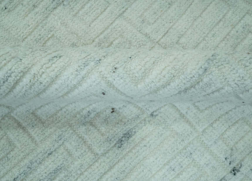 Carved Texture Modern Geometrical Design  Custom Made  Ivory and Light Blue Wool Area Rug