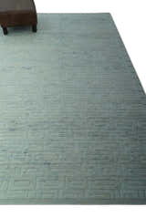 Carved Texture Modern Geometrical Design  Custom Made  Ivory and Light Blue Wool Area Rug