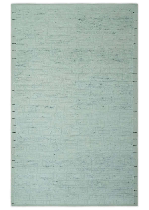 Carved Texture Modern Geometrical Design  Custom Made  Ivory and Light Blue Wool Area Rug