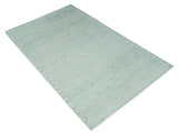 Carved Texture Modern Geometrical Design  Custom Made  Ivory and Light Blue Wool Area Rug