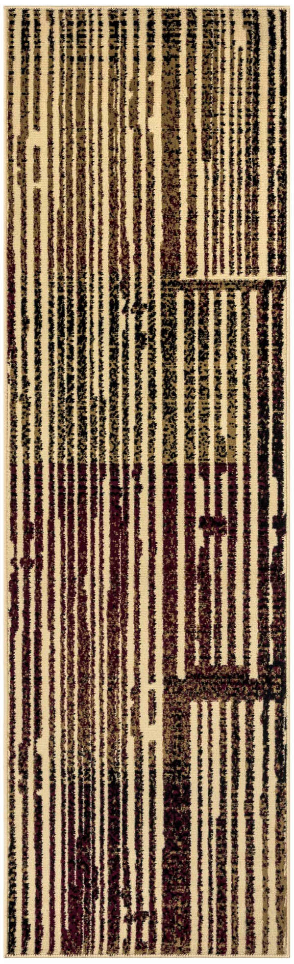 Close-up of Nourison Grafix Brick Multicolor rug. Modern design with vertical stripes in brick, beige, brown, and black tones.