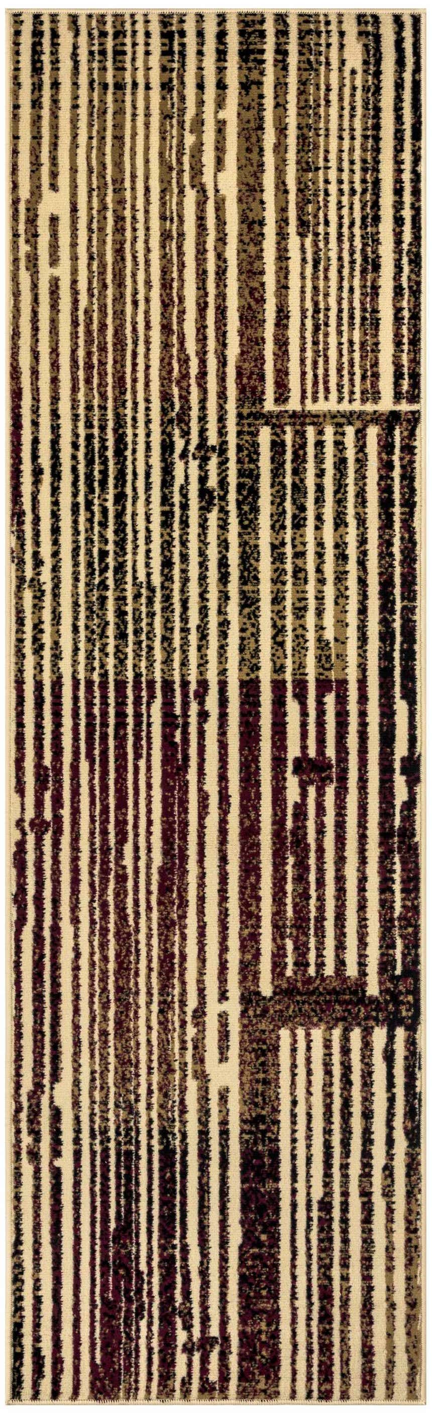 Close-up of Nourison Grafix Brick Multicolor rug. Modern design with vertical stripes in brick, beige, brown, and black tones.